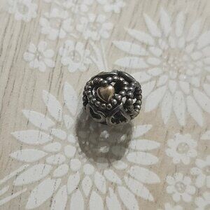 Pandora Sterling Silver 14k Gold Heart of Hearts Openwork Two Tone Bead Charm